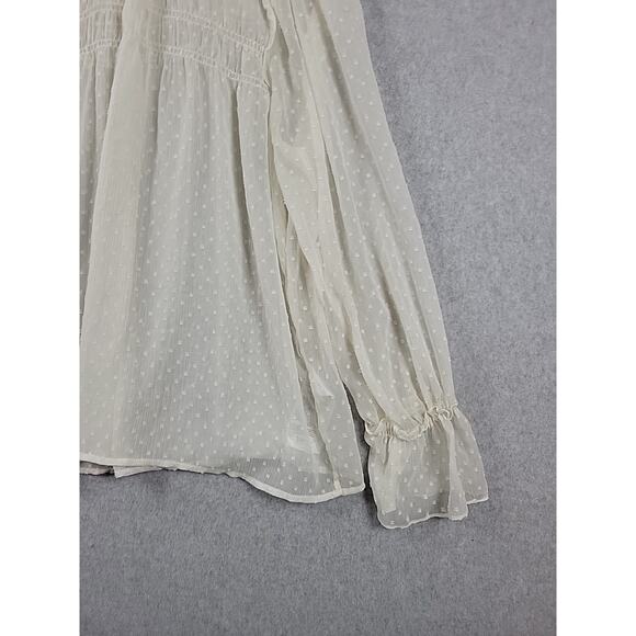 Vero Moda Ivory Swiss Dot LS Fairy Ruffled Smocked Sheer Blouse Women's Large - Picture 5 of 12